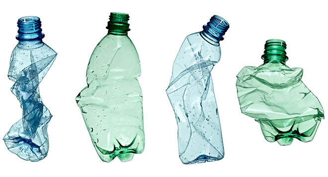 collection of empty used plastic bottles on white background. each one is shot separately